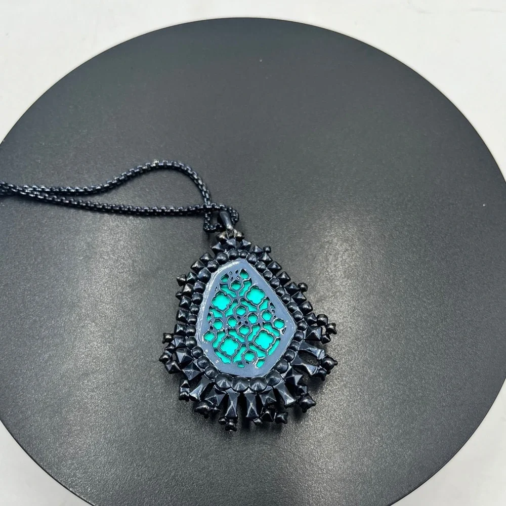 Kendra Scott Navy Gunmetal Daenerys Necklace in Indigo Dichroic Glass Adjustable
